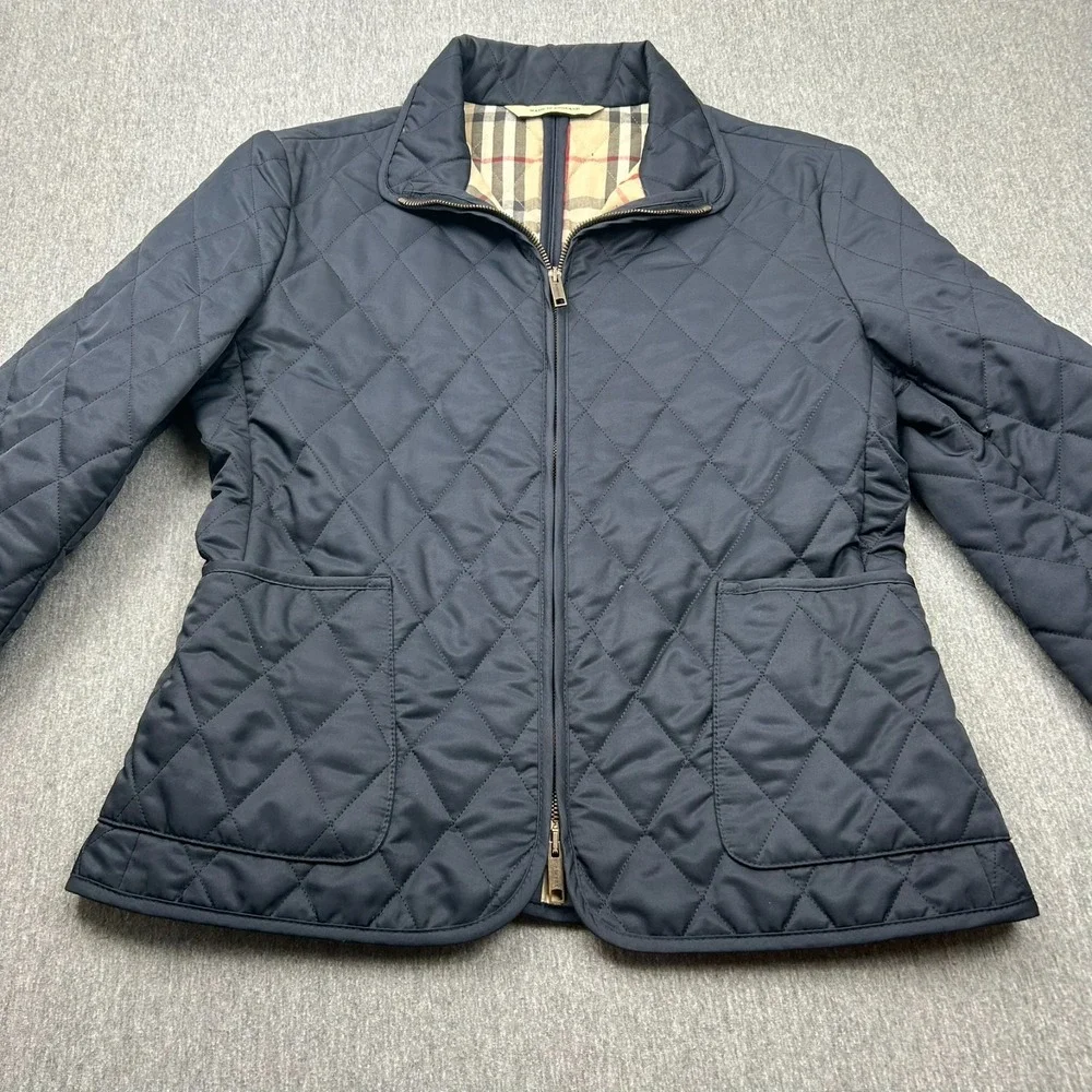 Burberry London Full Zip Quilted Jacket Womens Small Blue Plaid Lined - Picture 3 of 16